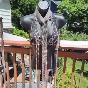 Silver Rhinestone Halter Top